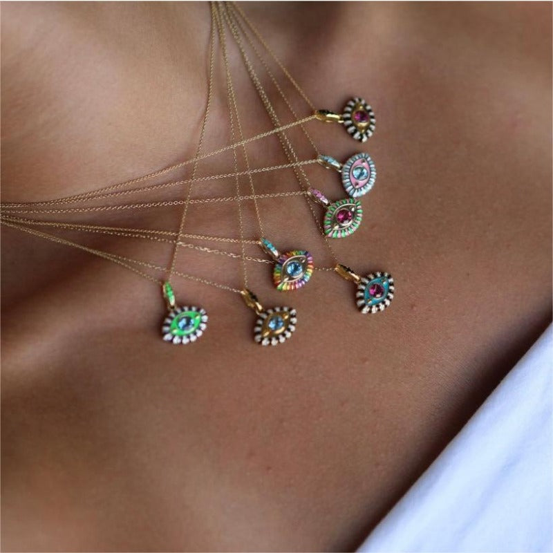 Wholesale Titanium Steel Diamond Devil's Eye Necklace